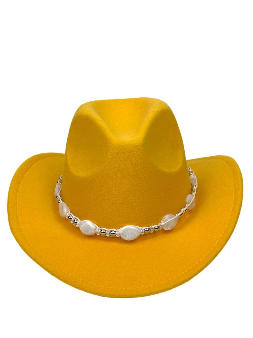 Yellow Western Cowboy Cowgirl Hat Pearl Beaded Hatband Rodeo Ranch Festival